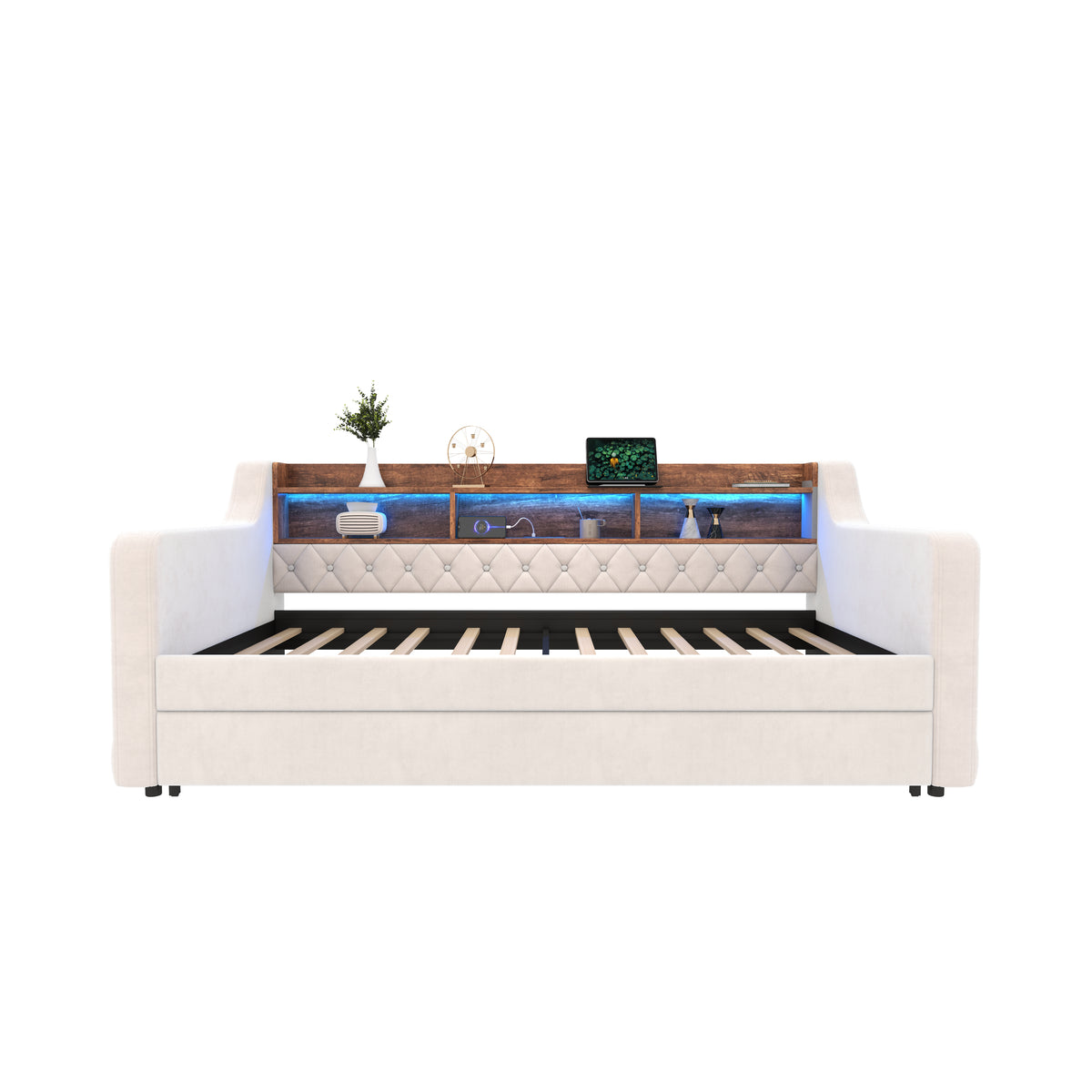Beige Velvet Sofa Bed — detail 16