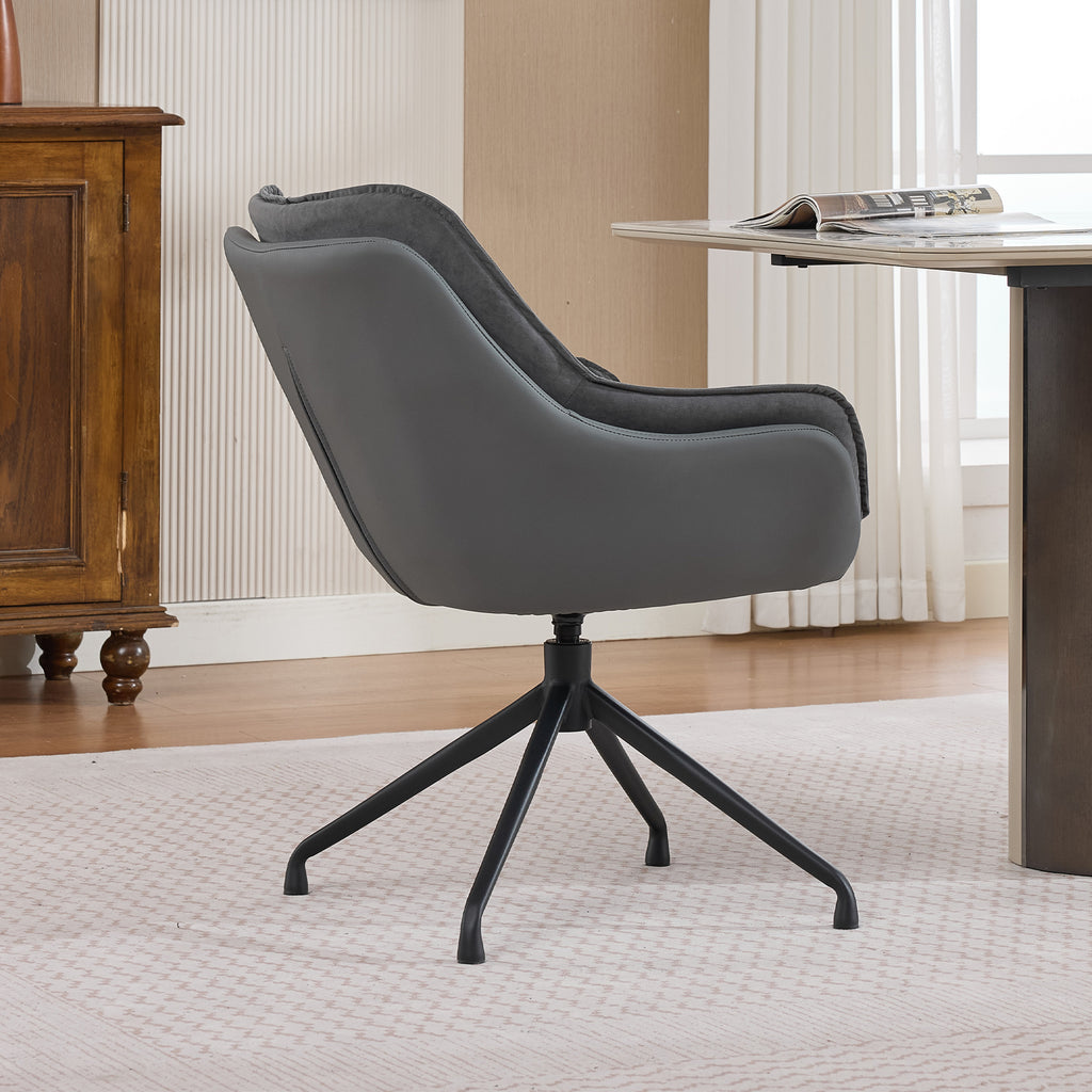 Grey Faux Leather Swivel Accent Chair with Auto-Return — detail 14