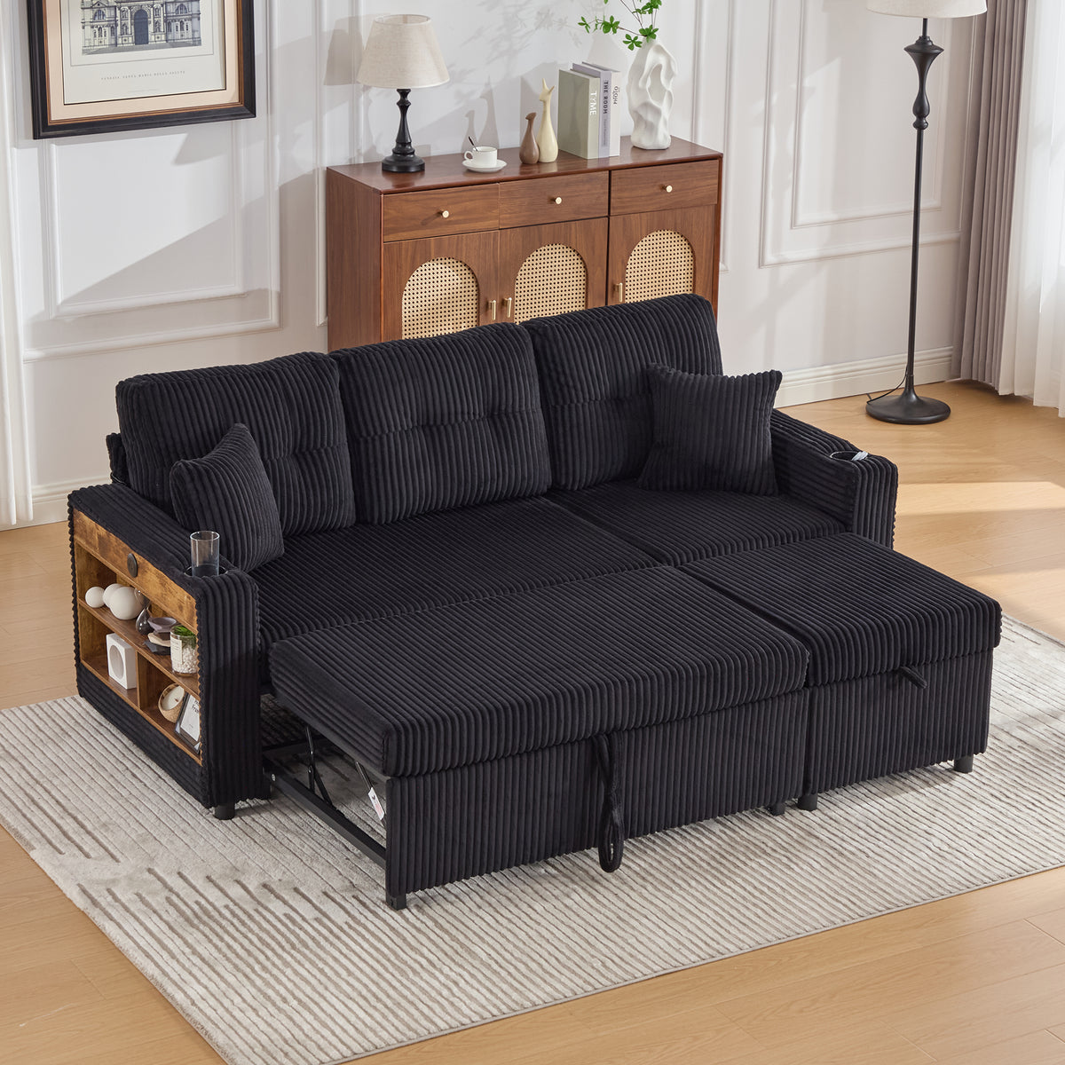 Black Corduroy Sofa Bed — product view
