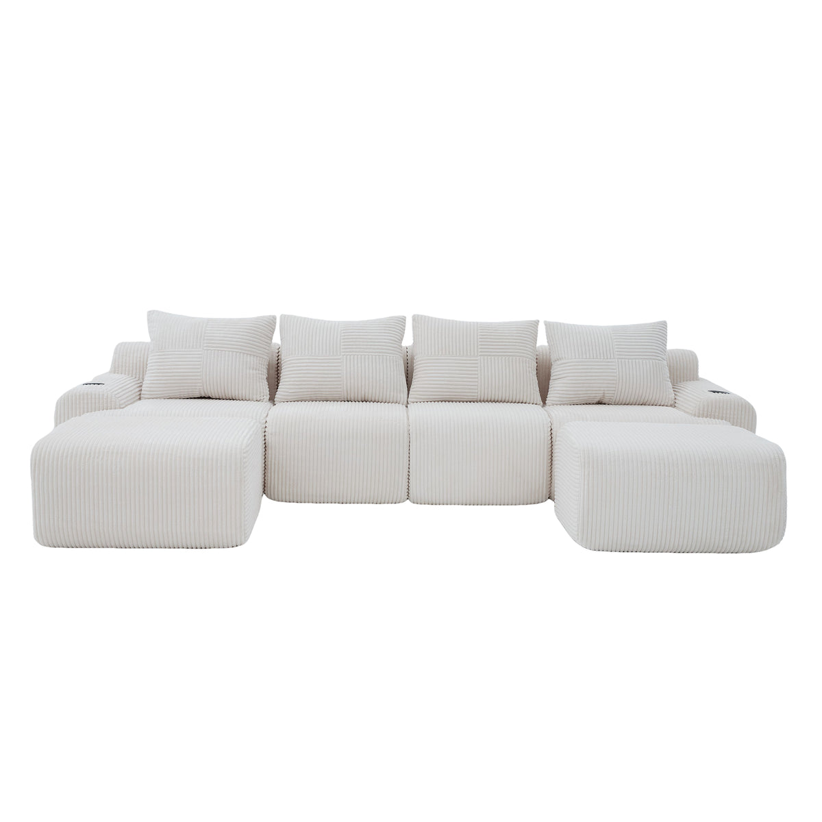 Beige Corduroy 4-Seater Modular Sofa with Two Ottomans — detail 19