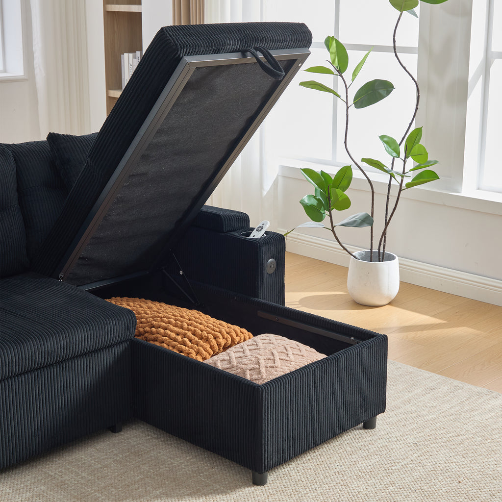 Black Oversized Chenille Chaise Lounge with Pillows — detail 17