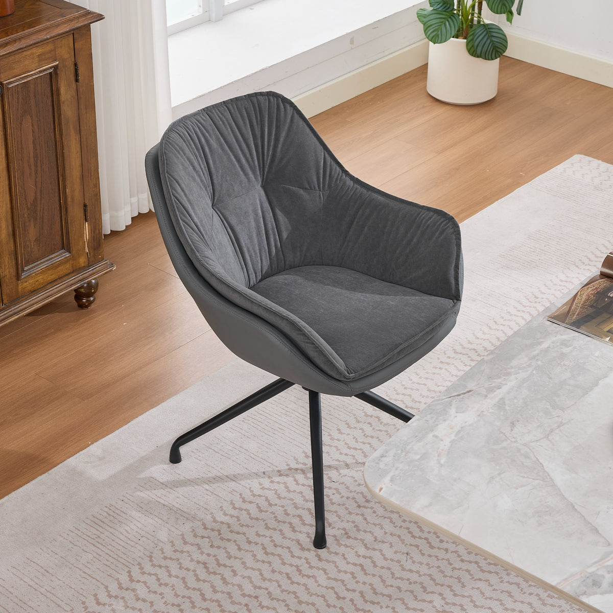 Grey Faux Leather Swivel Accent Chair with Auto-Return — detail 4