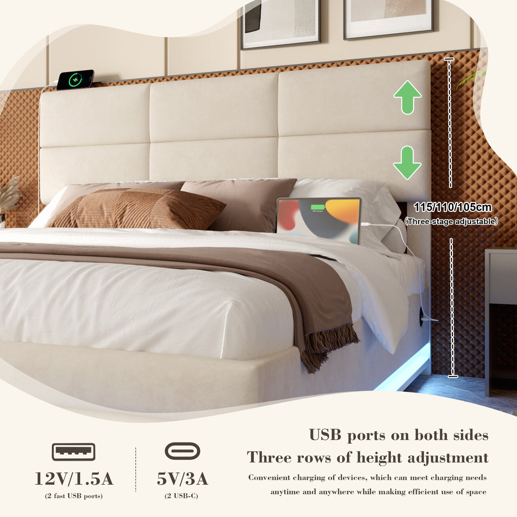 Beige Velvet Storage Bed Frame – 150 × 200 cm — detail 7