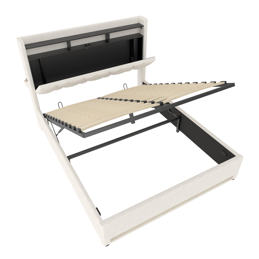 Beige Velvet Storage Bed Frame – 135 × 190 cm — detail 20