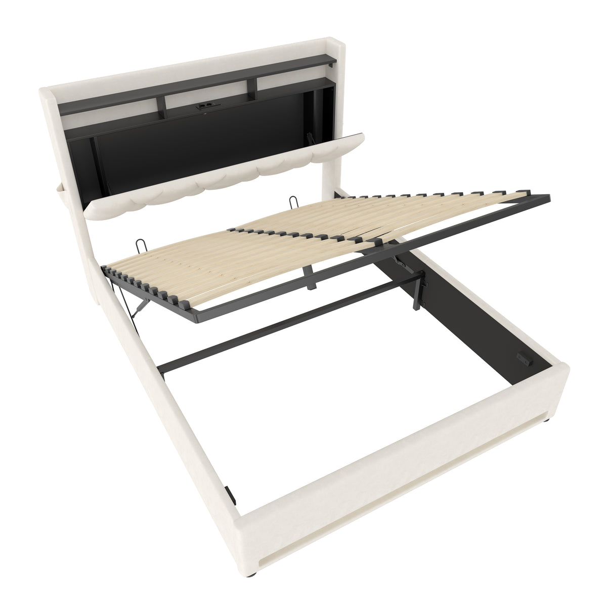 Beige Velvet Storage Bed Frame – 135 × 190 cm — detail 20