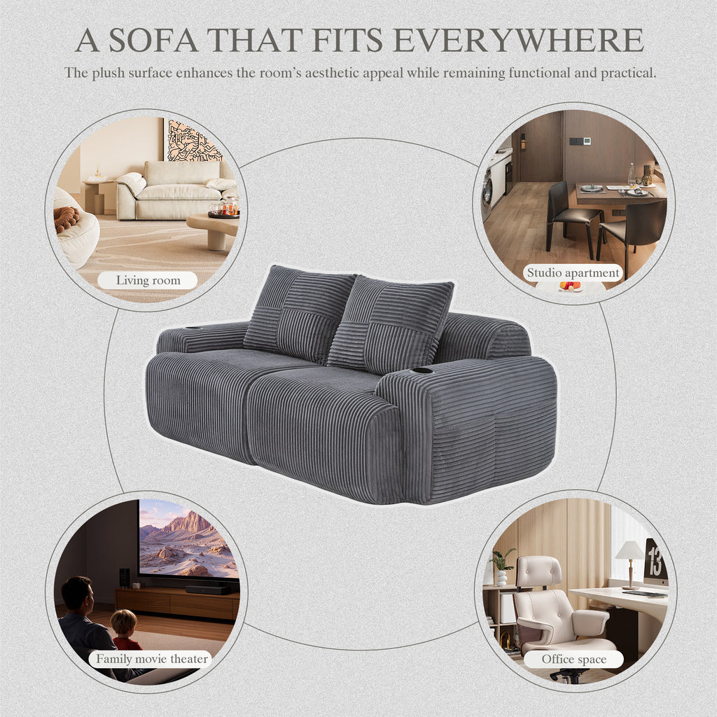 Dark Grey Corduroy 2-Seater Modular Sofa — detail 8