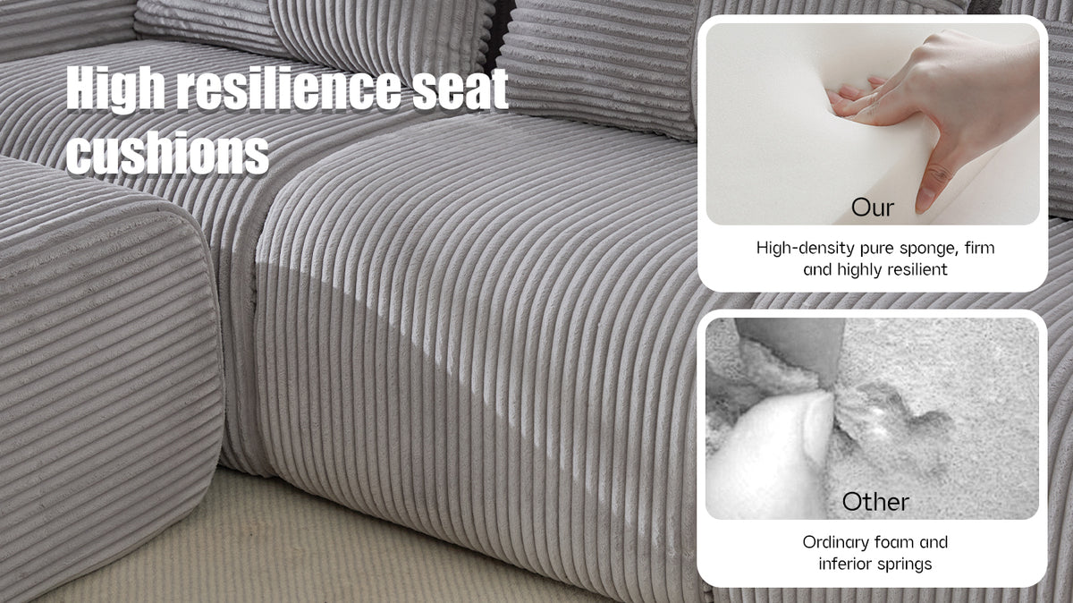 Light Grey Corduroy 3-Seater Modular Sofa with Ottoman — detail 16
