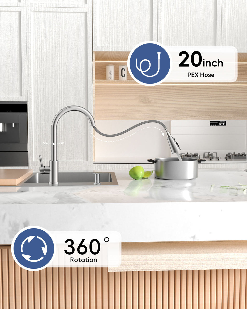 DAYONE Brushed Steel Pull-Out Kitchen Mixer Tap — detail view 2