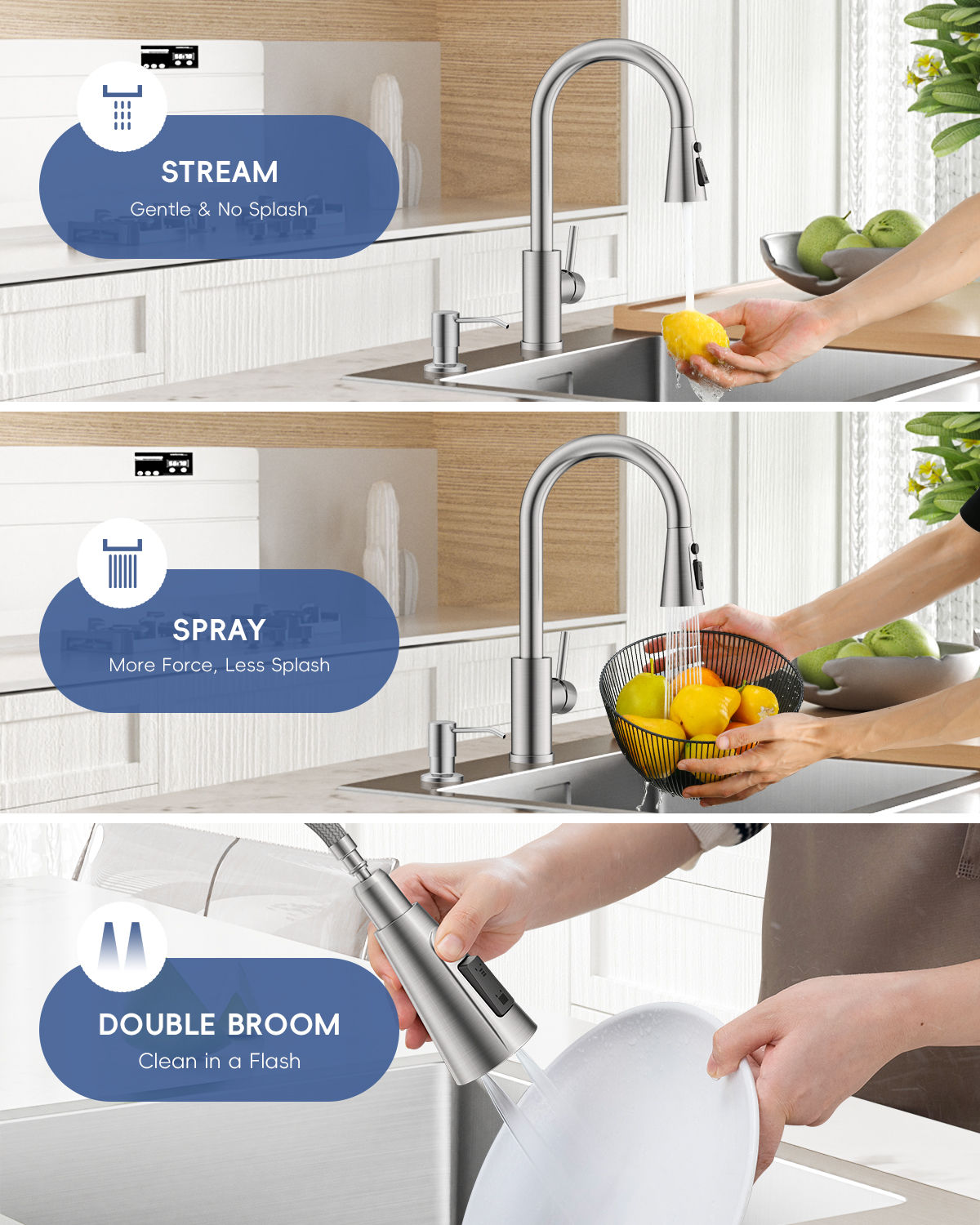 DAYONE Brushed Steel Pull-Out Kitchen Mixer Tap — detail view 3