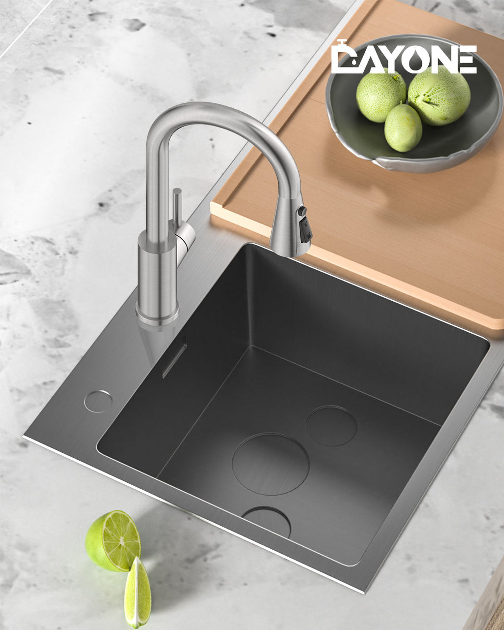 DAYONE Brushed Steel Pull-Out Kitchen Mixer Tap — detail view 5