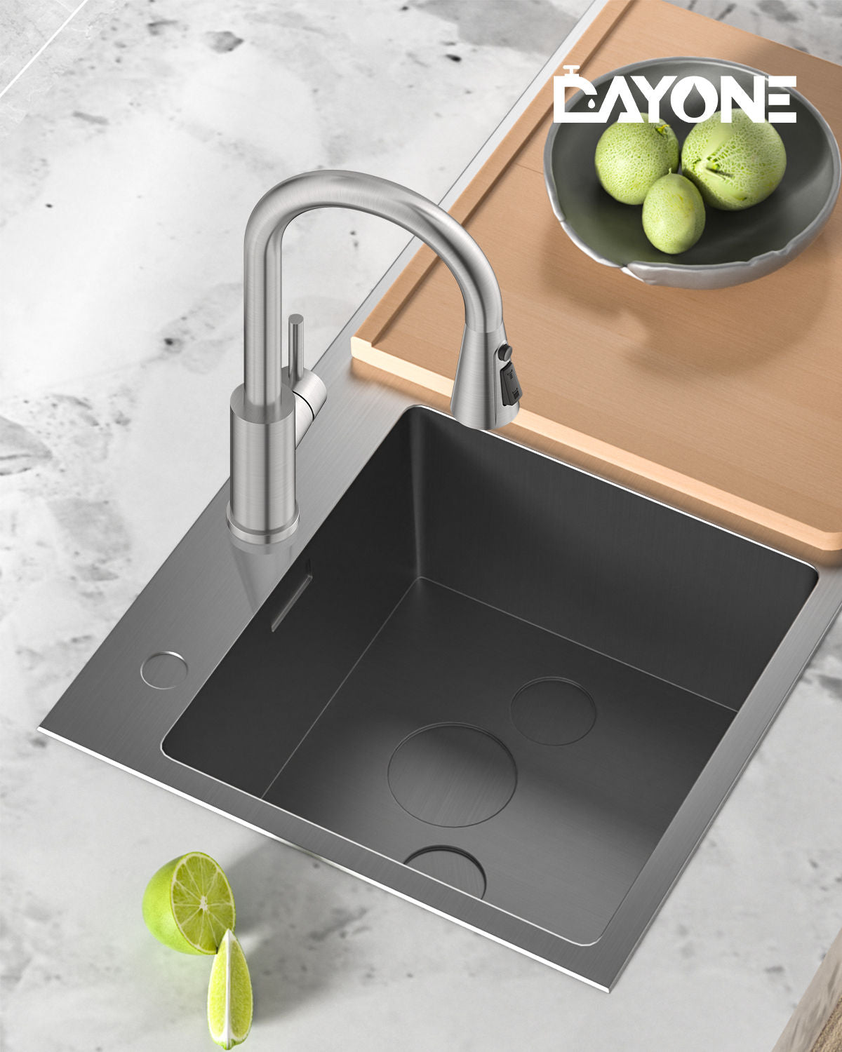 DAYONE Brushed Steel Pull-Out Kitchen Mixer Tap — detail view 5