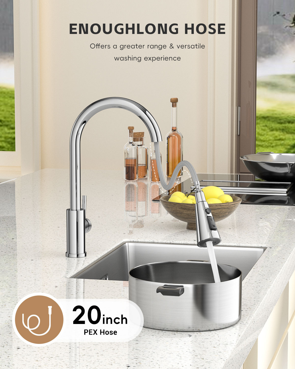 DAYONE Chrome Pull-Out Kitchen Mixer Tap — detail view 2