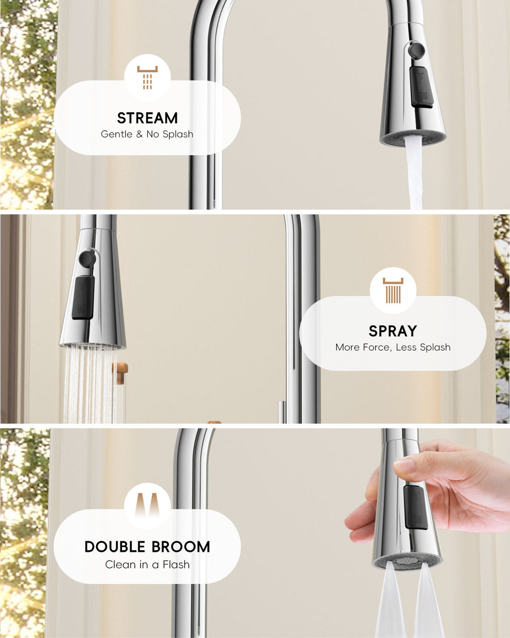 DAYONE Chrome Pull-Out Kitchen Mixer Tap — detail view 3