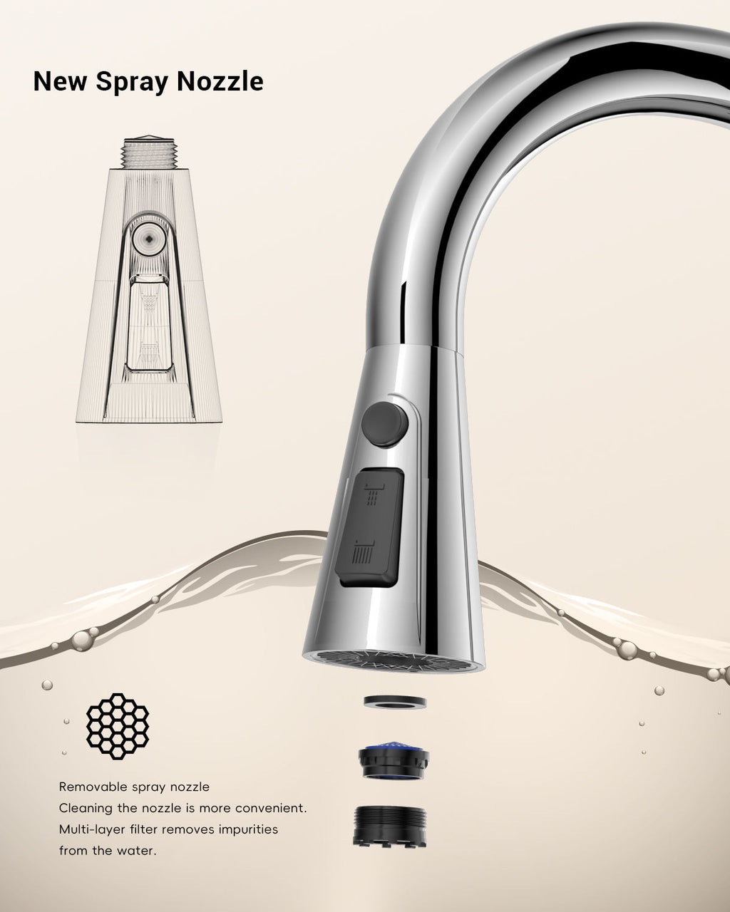 DAYONE Chrome Pull-Out Kitchen Mixer Tap — detail view 4