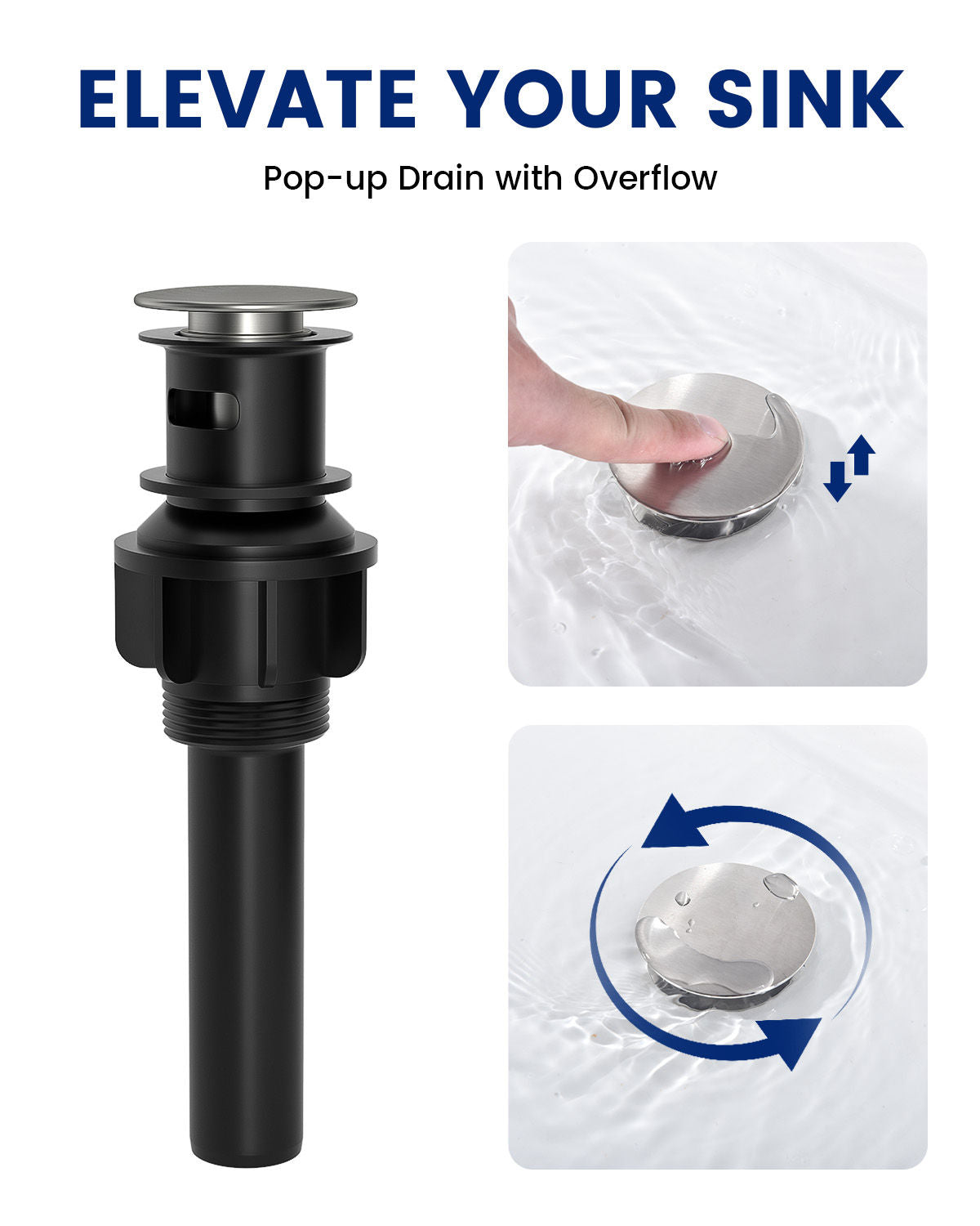 DAYONE Chrome Tall Basin Mixer Tap with Pop-Up Waste — detail view 3