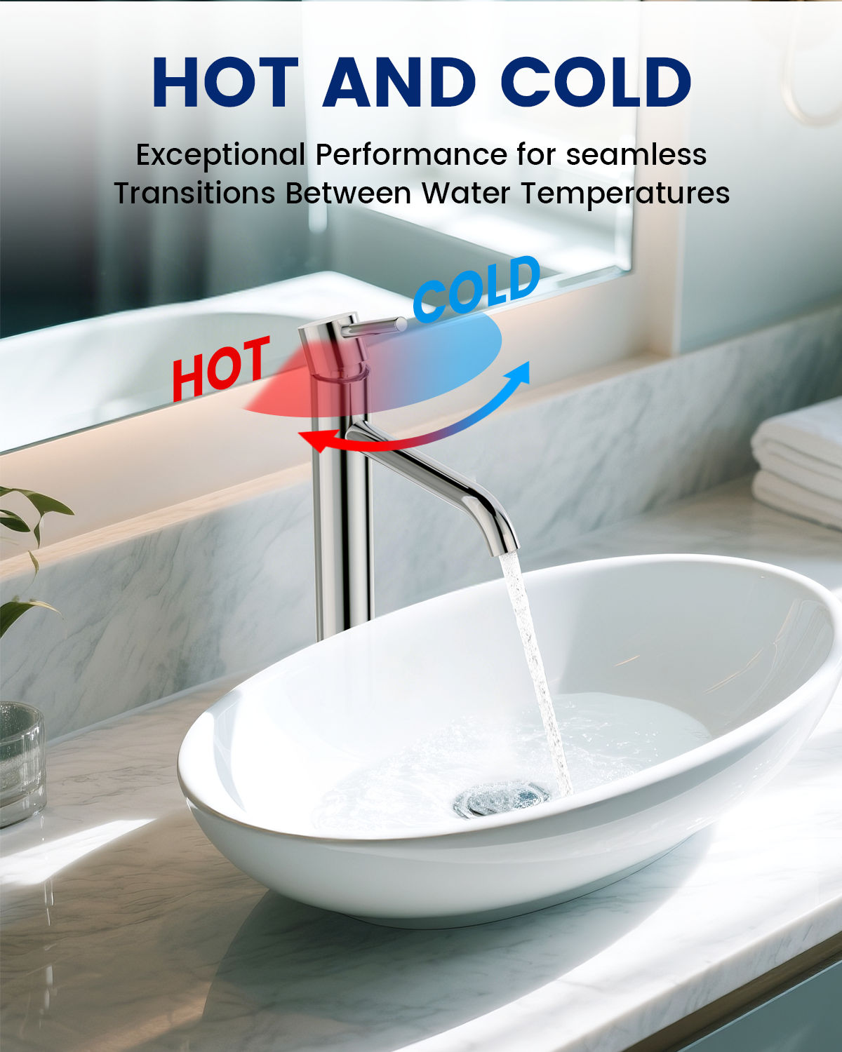 DAYONE Chrome Tall Basin Mixer Tap with Pop-Up Waste — detail view 4