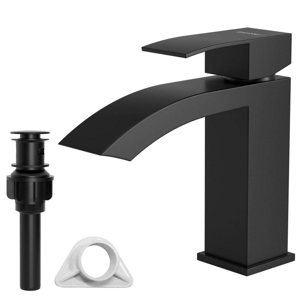 DAYONE Matte Black Waterfall Basin Mixer Tap with Pop-Up Waste — product view