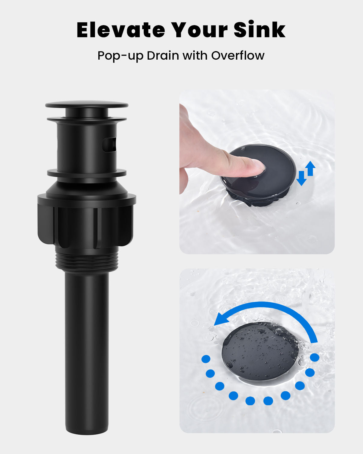 DAYONE Matte Black Waterfall Basin Mixer Tap with Pop-Up Waste — detail view 5