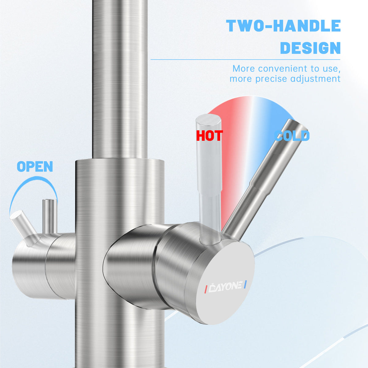 DAYONE Brushed Nickel 3-Way Kitchen Mixer Tap — detail view 3
