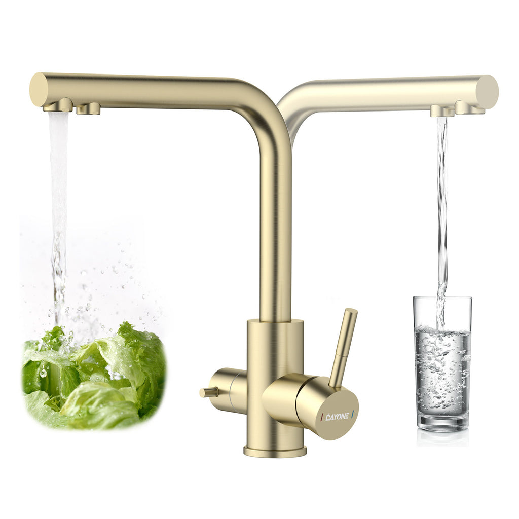 DAYONE Brushed Gold 3-Way Kitchen Mixer Tap — detail view 2