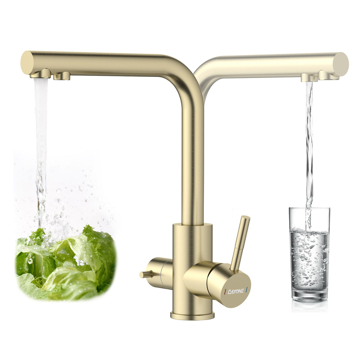 DAYONE Brushed Gold 3-Way Kitchen Mixer Tap — detail view 2