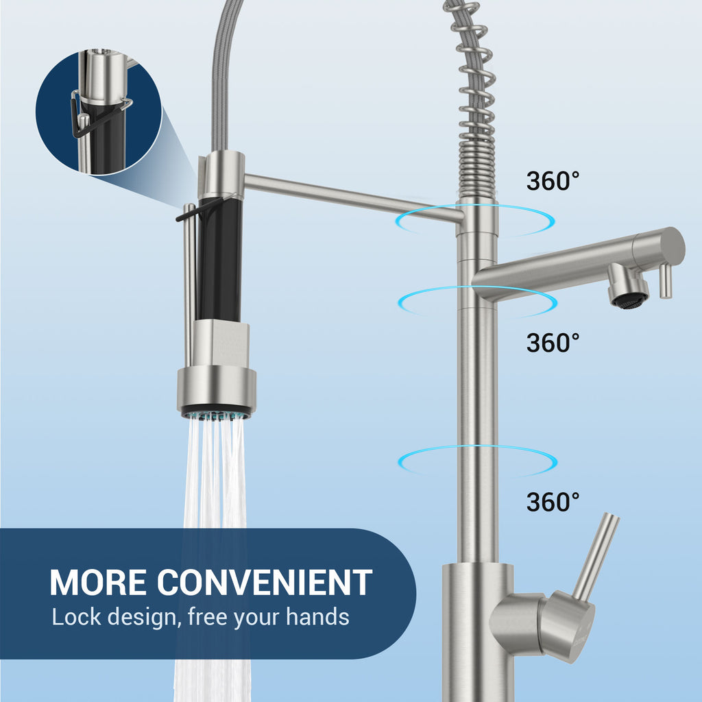 DAYONE Brushed Steel Dual Spout Spring Kitchen Mixer Tap — detail view 3
