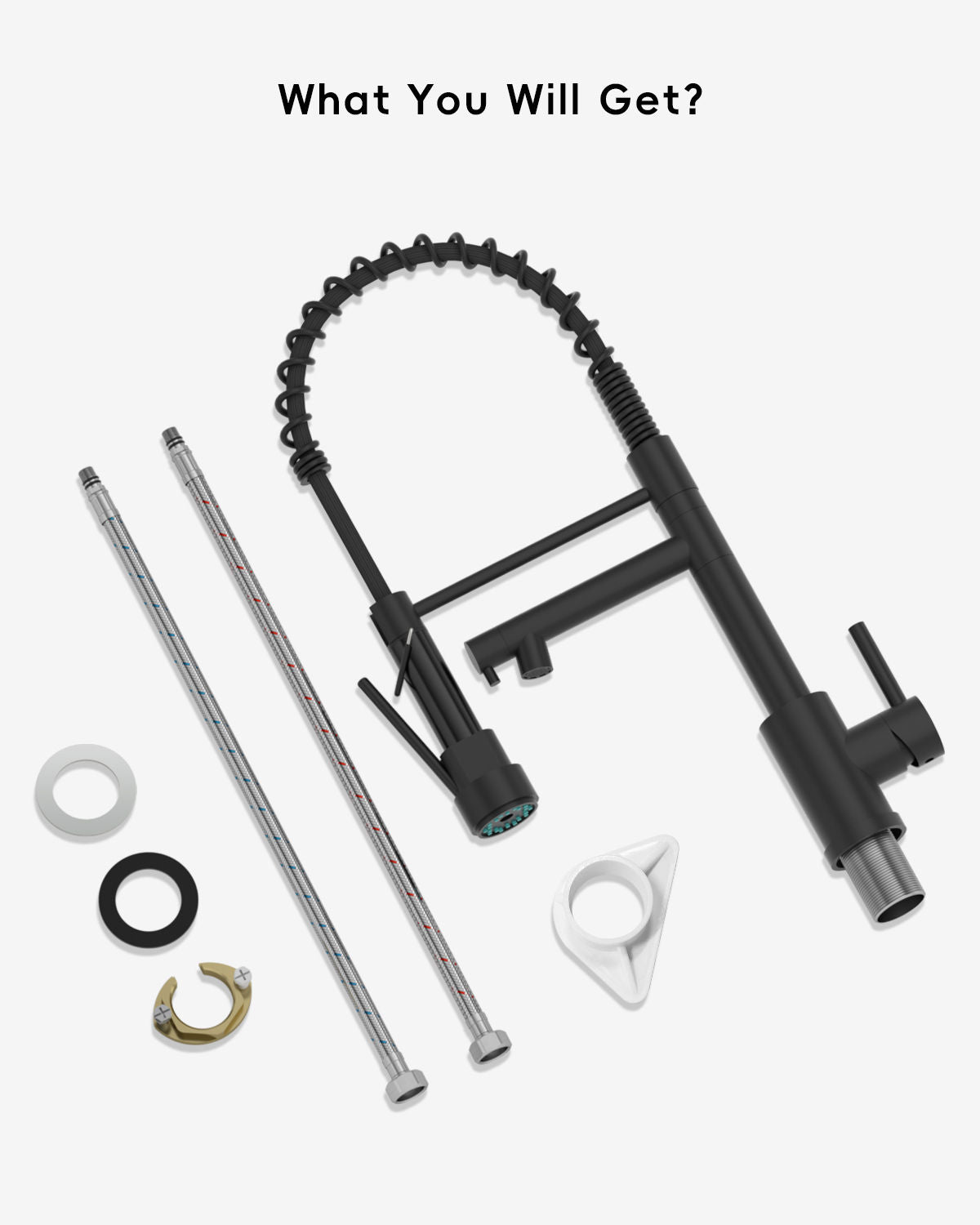 DAYONE Matte Black Dual Spout Spring Kitchen Mixer Tap — detail view 5