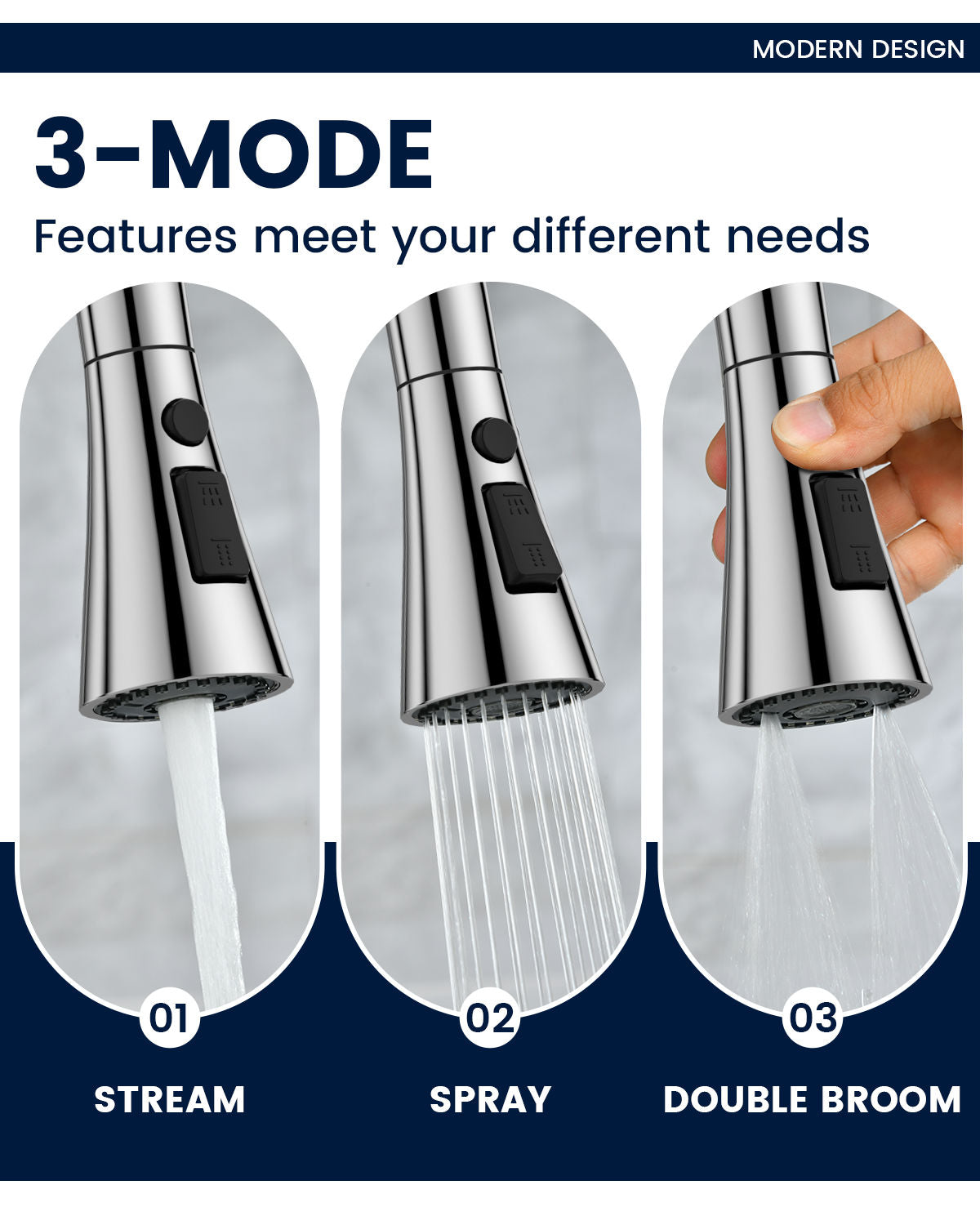 DAYONE Chrome Dual Lever Pull-Out Kitchen Tap — detail view 2