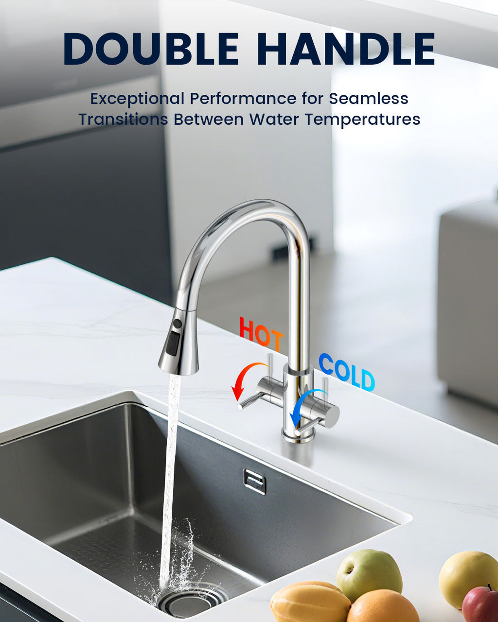 DAYONE Chrome Dual Lever Pull-Out Kitchen Tap — detail view 4