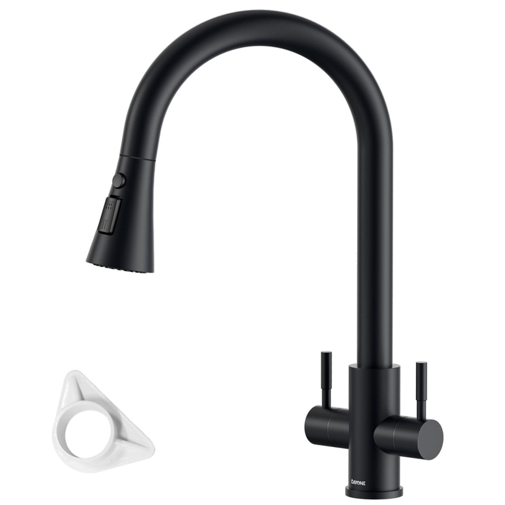 DAYONE Matte Black Dual Lever Pull-Out Kitchen Tap — product view