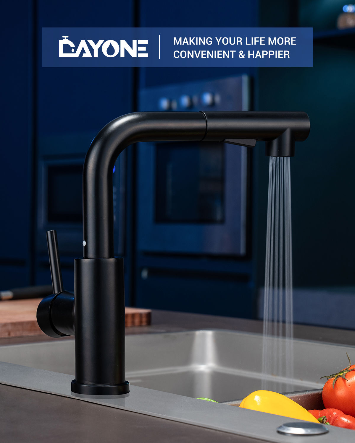 DAYONE Matte Black Pull-Out Kitchen Tap with Two Spray Modes — detail view 2