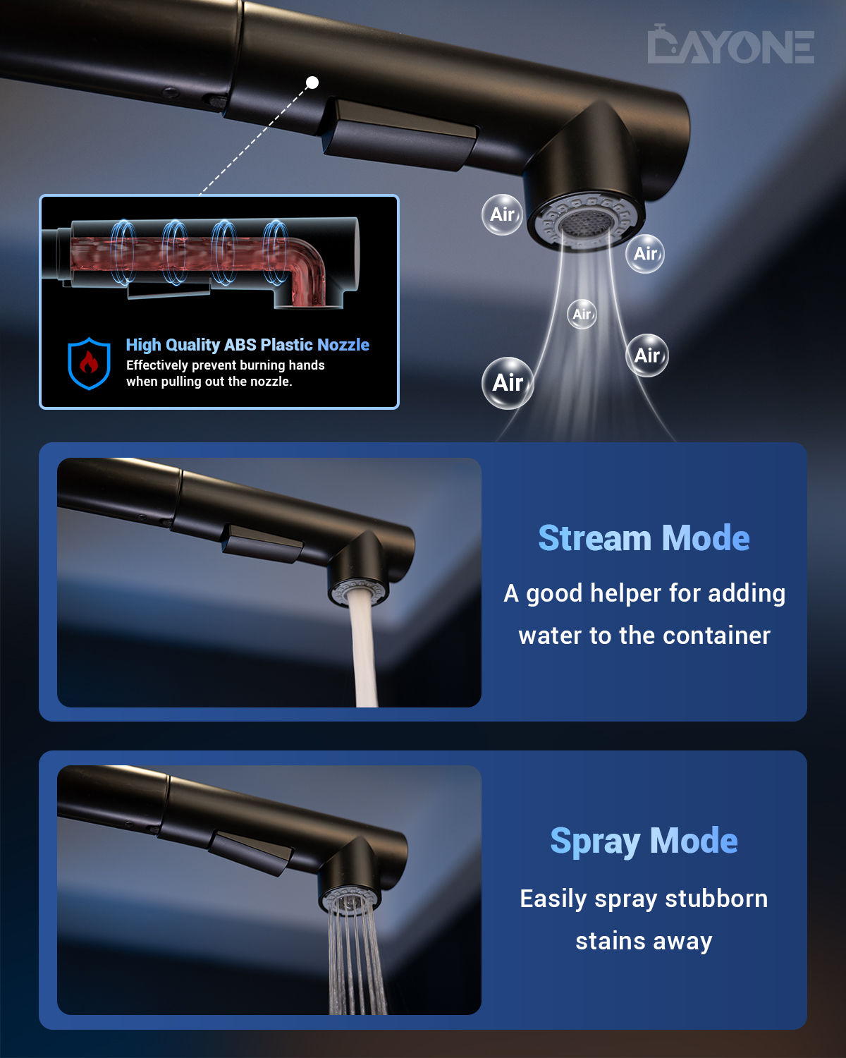 DAYONE Matte Black Pull-Out Kitchen Tap with Two Spray Modes — detail view 5