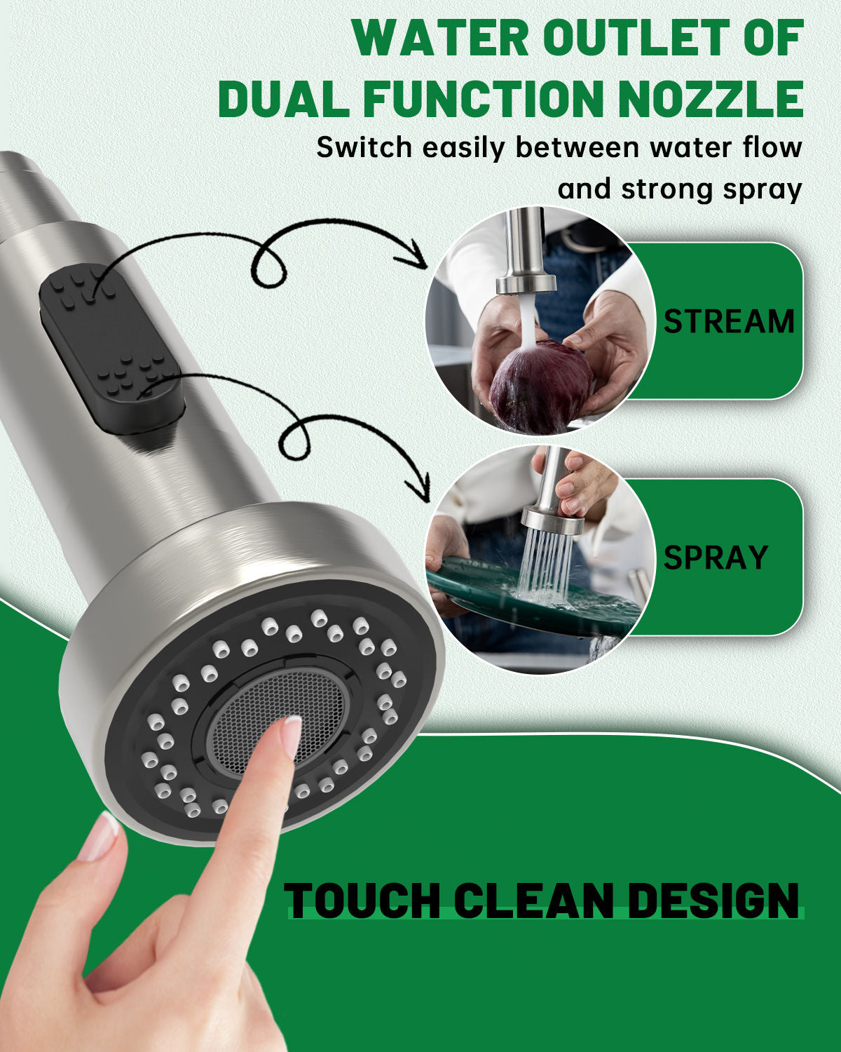 DAYONE Brushed Nickel Spring Pull-Down Kitchen Tap — detail view 3