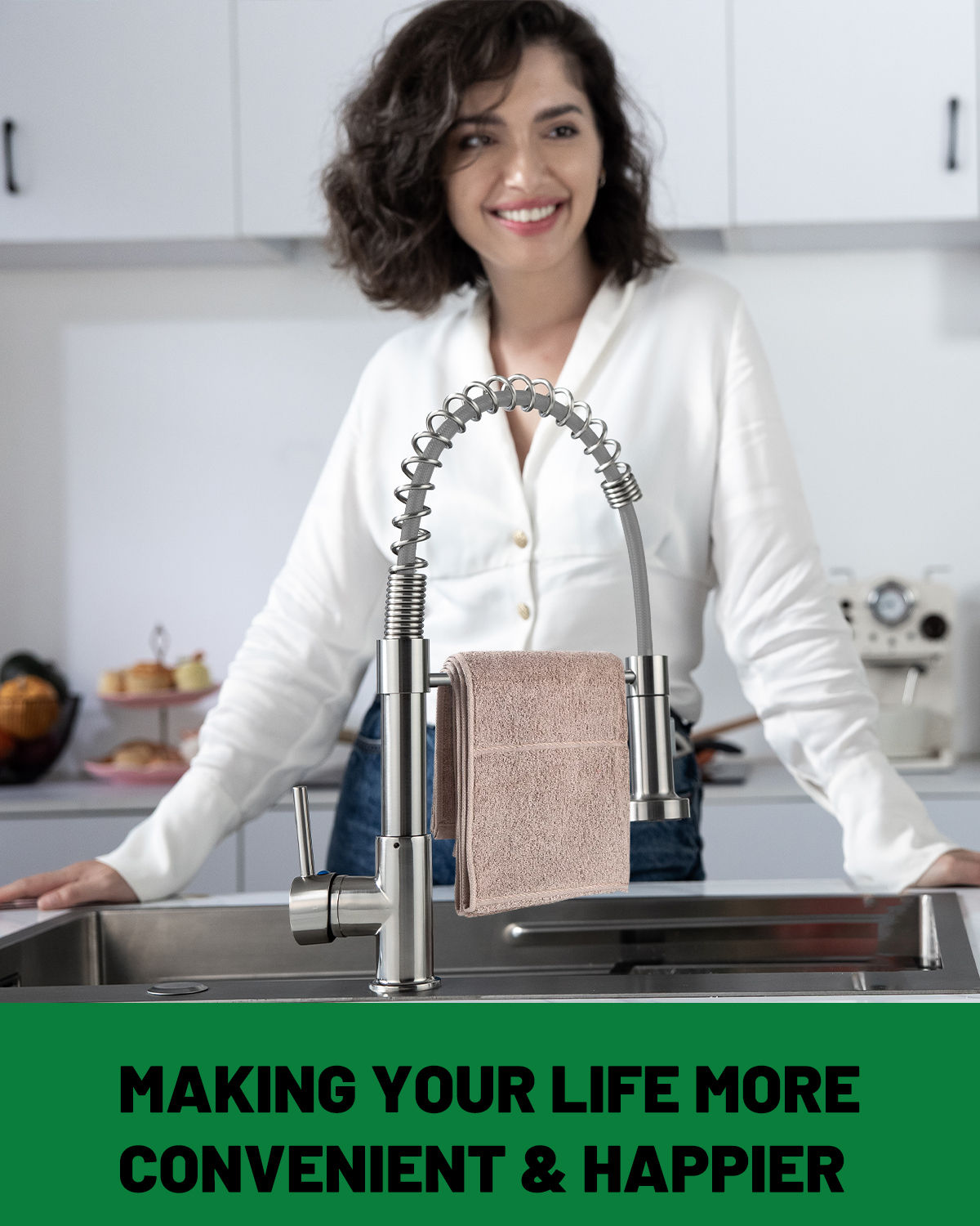 DAYONE Brushed Nickel Spring Pull-Down Kitchen Tap — detail view 4
