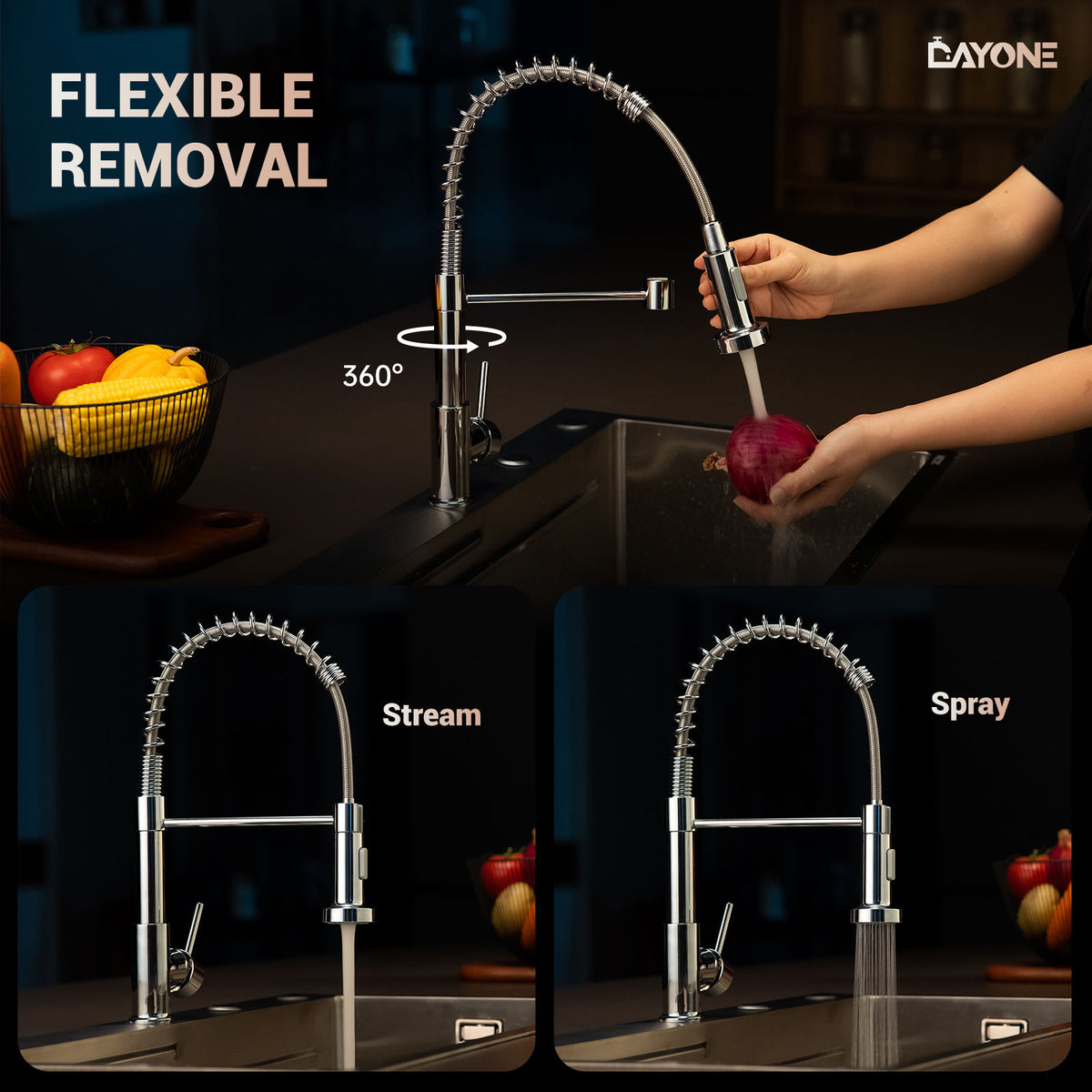 DAYONE Chrome Spring Pull-Down Kitchen Tap — detail view 3