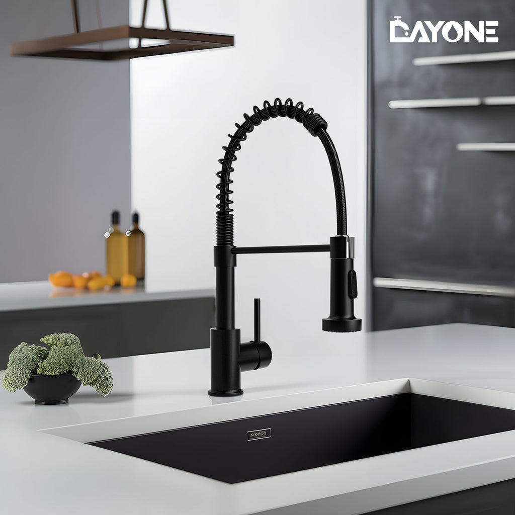DAYONE Matte Black Spring Pull-Down Kitchen Tap — detail view 2
