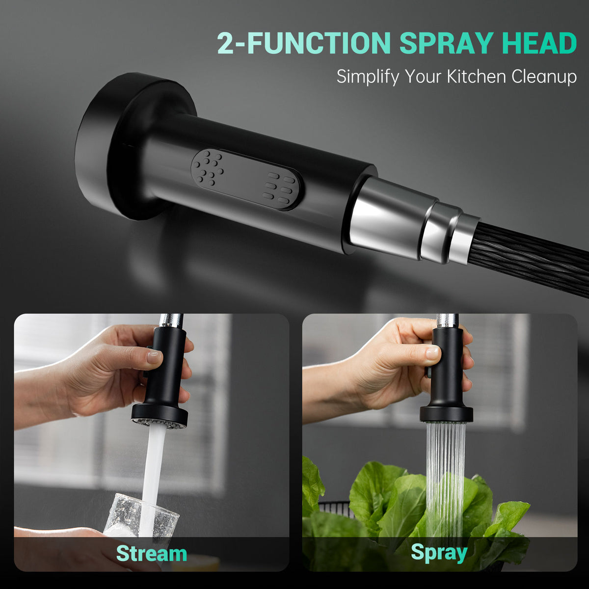 DAYONE Matte Black Spring Pull-Down Kitchen Tap — detail view 3