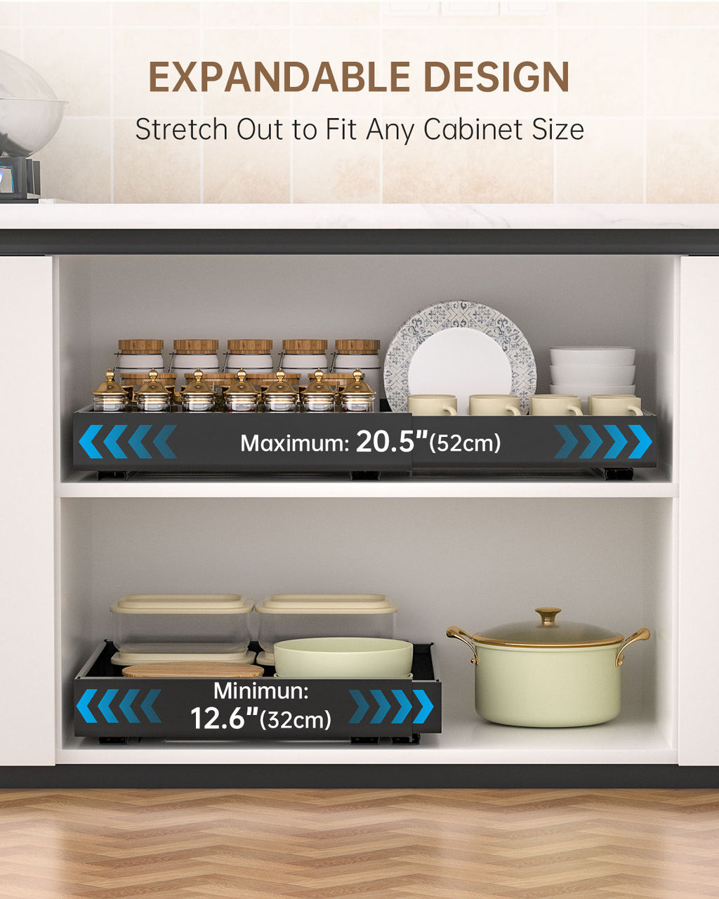 DAYONE Matte Black Adjustable Pull-Out Cabinet Organisers, Set of 2 — detail view 3