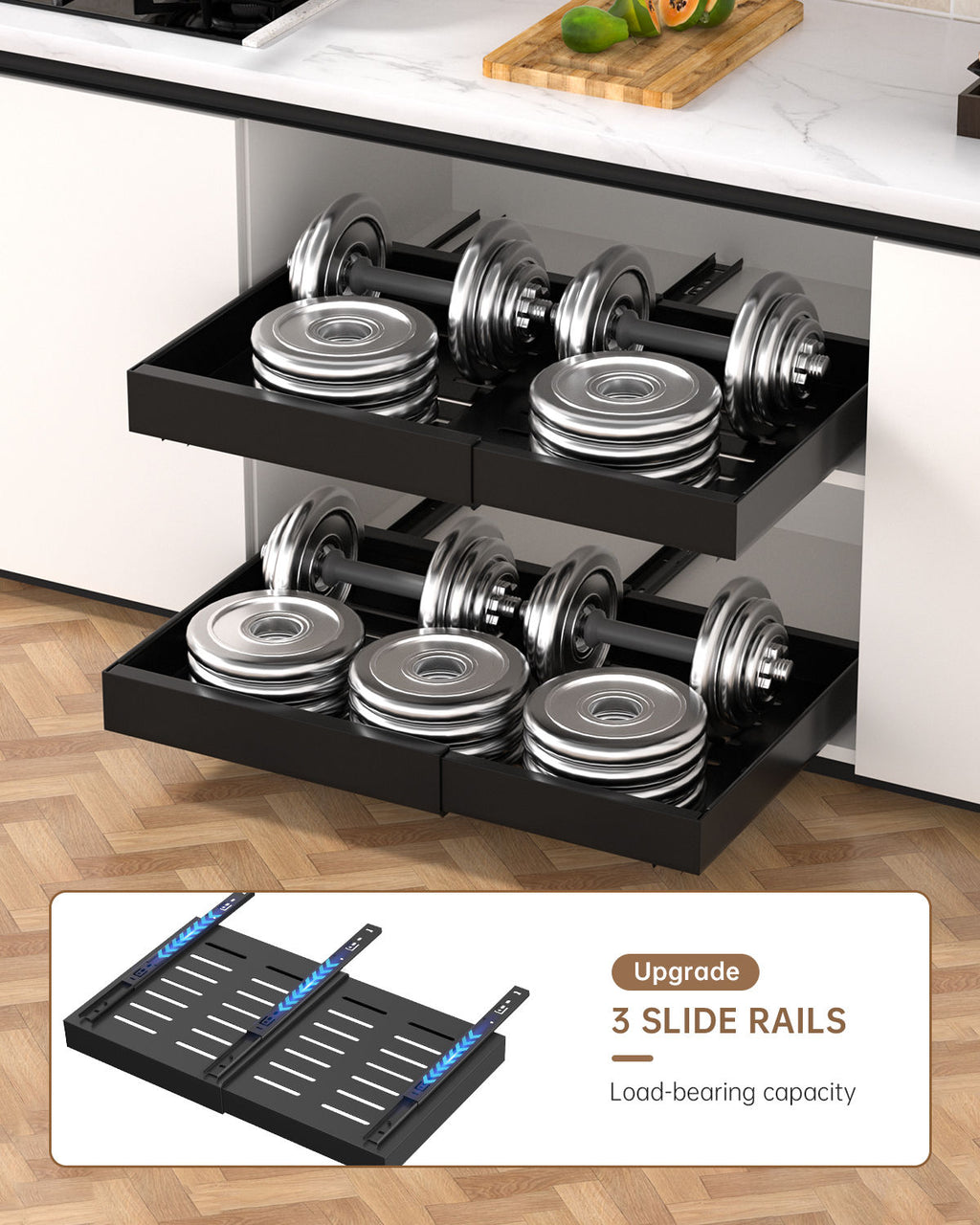 DAYONE Matte Black Adjustable Pull-Out Cabinet Organisers, Set of 2 — detail view 4