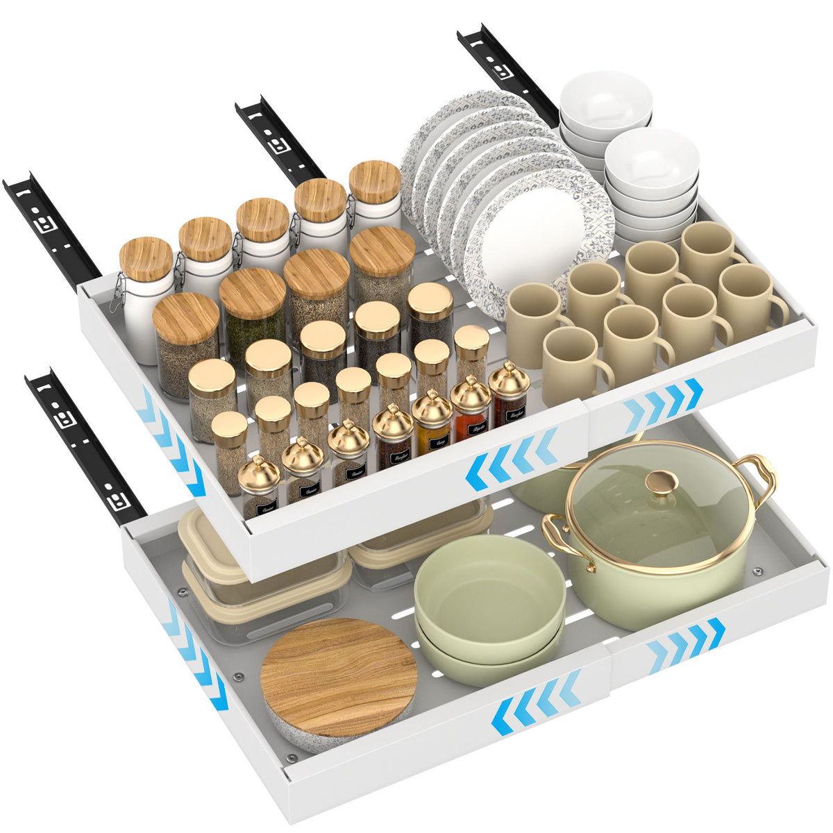DAYONE White Adjustable Pull-Out Cabinet Organisers, Set of 2 — product view