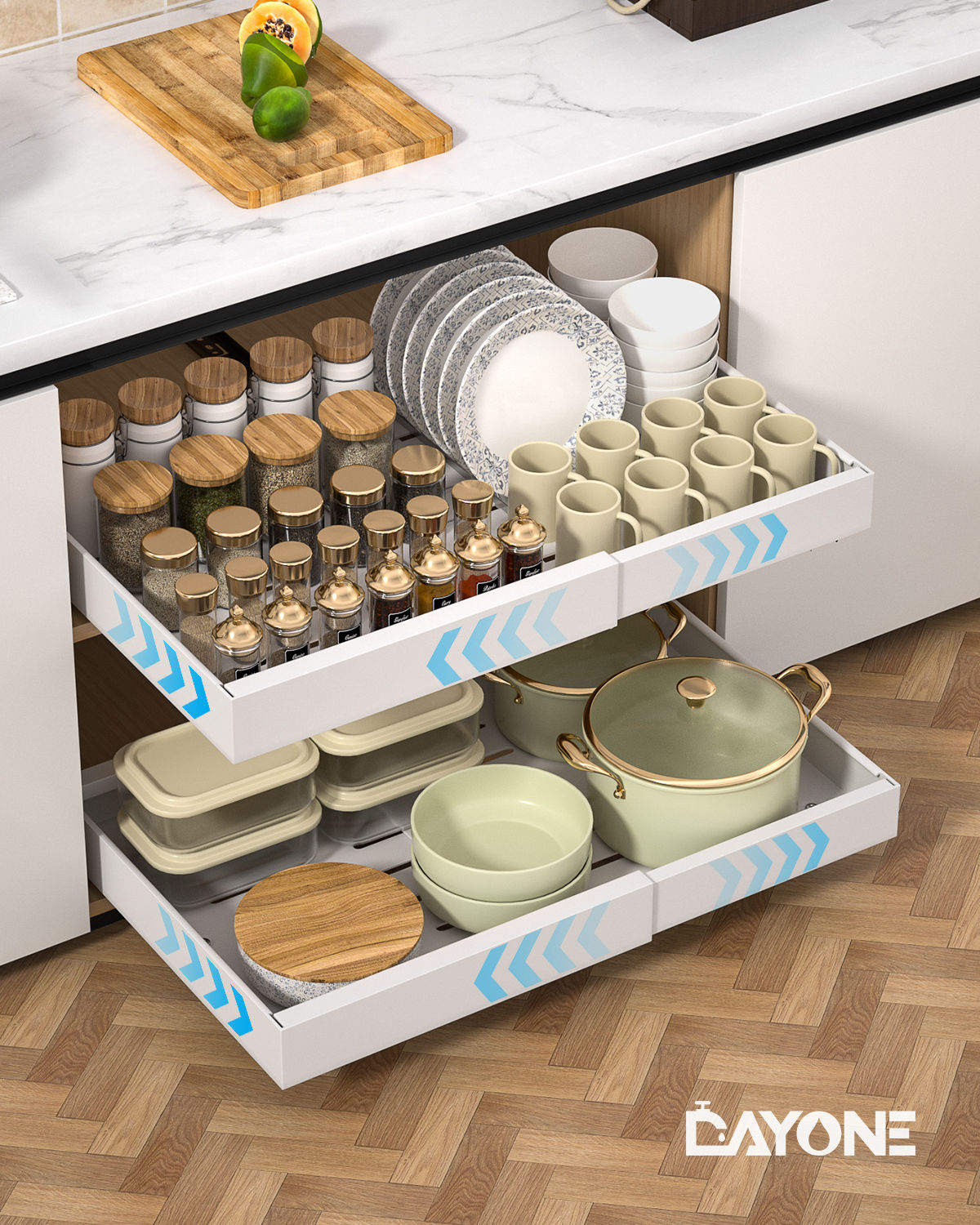 DAYONE White Adjustable Pull-Out Cabinet Organisers, Set of 2 — detail view 2