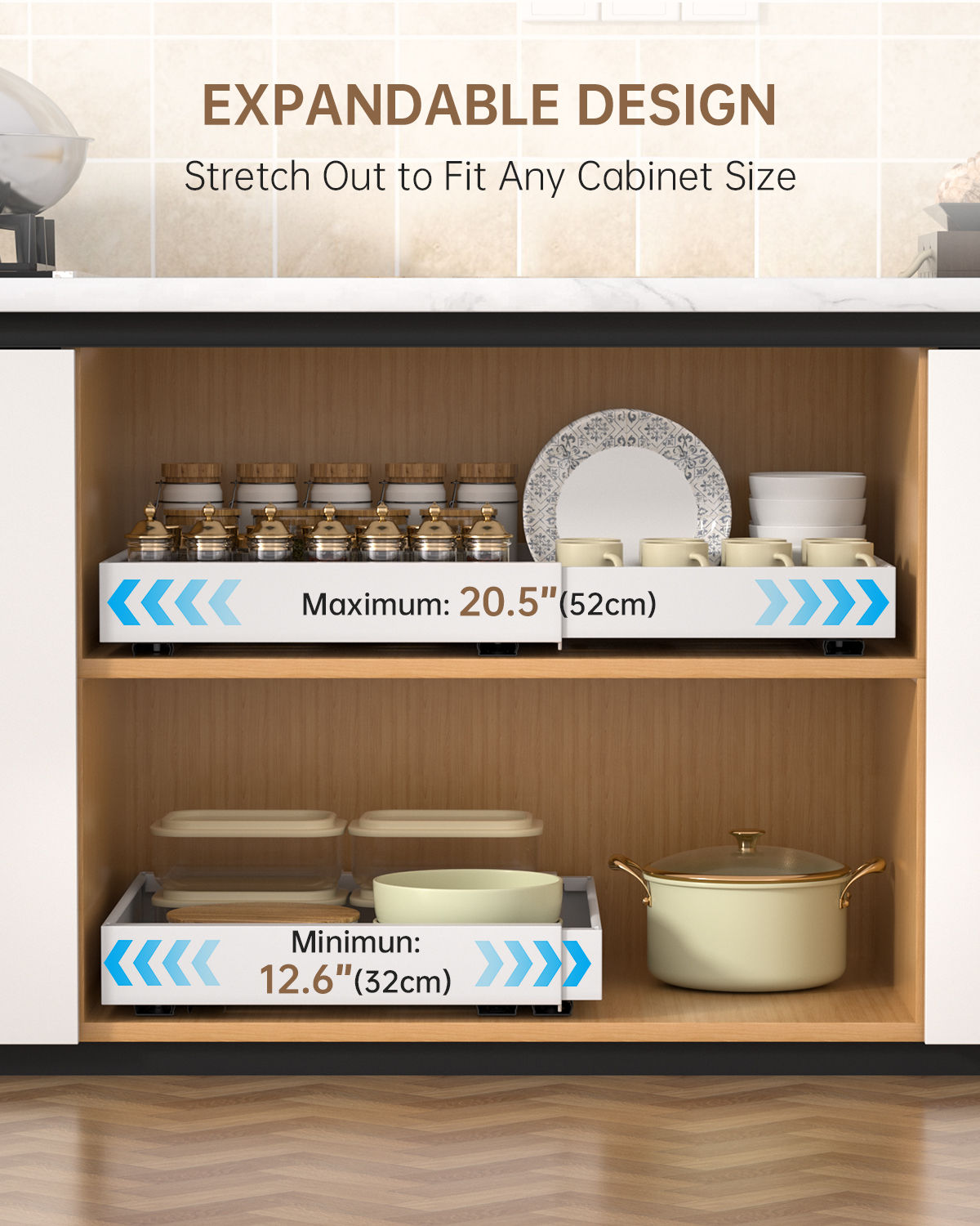 DAYONE White Adjustable Pull-Out Cabinet Organisers, Set of 2 — detail view 3
