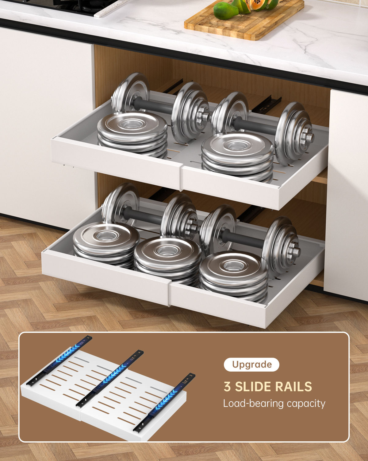 DAYONE White Adjustable Pull-Out Cabinet Organisers, Set of 2 — detail view 4