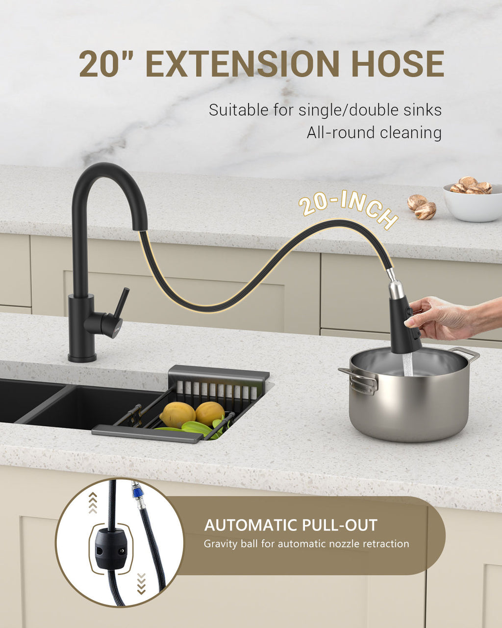 DAYONE Matte Black Pull-Out Kitchen Mixer Tap — detail view 4
