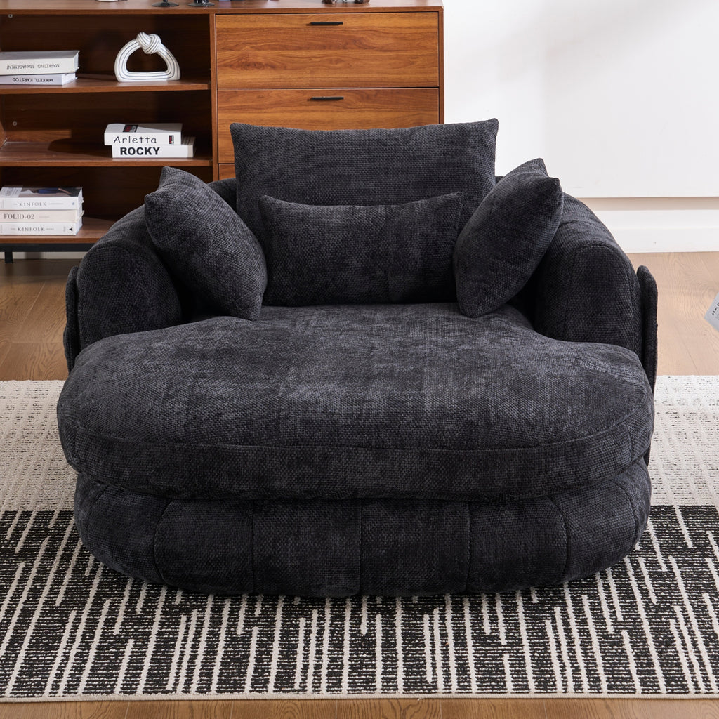 Black Oversized Chenille Chaise Lounge with Pillows — detail 11