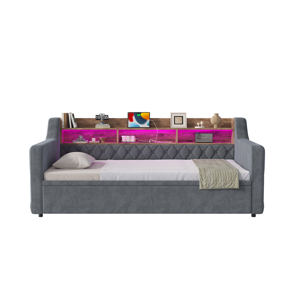 Dark Grey Velvet Sofa Bed — detail 11