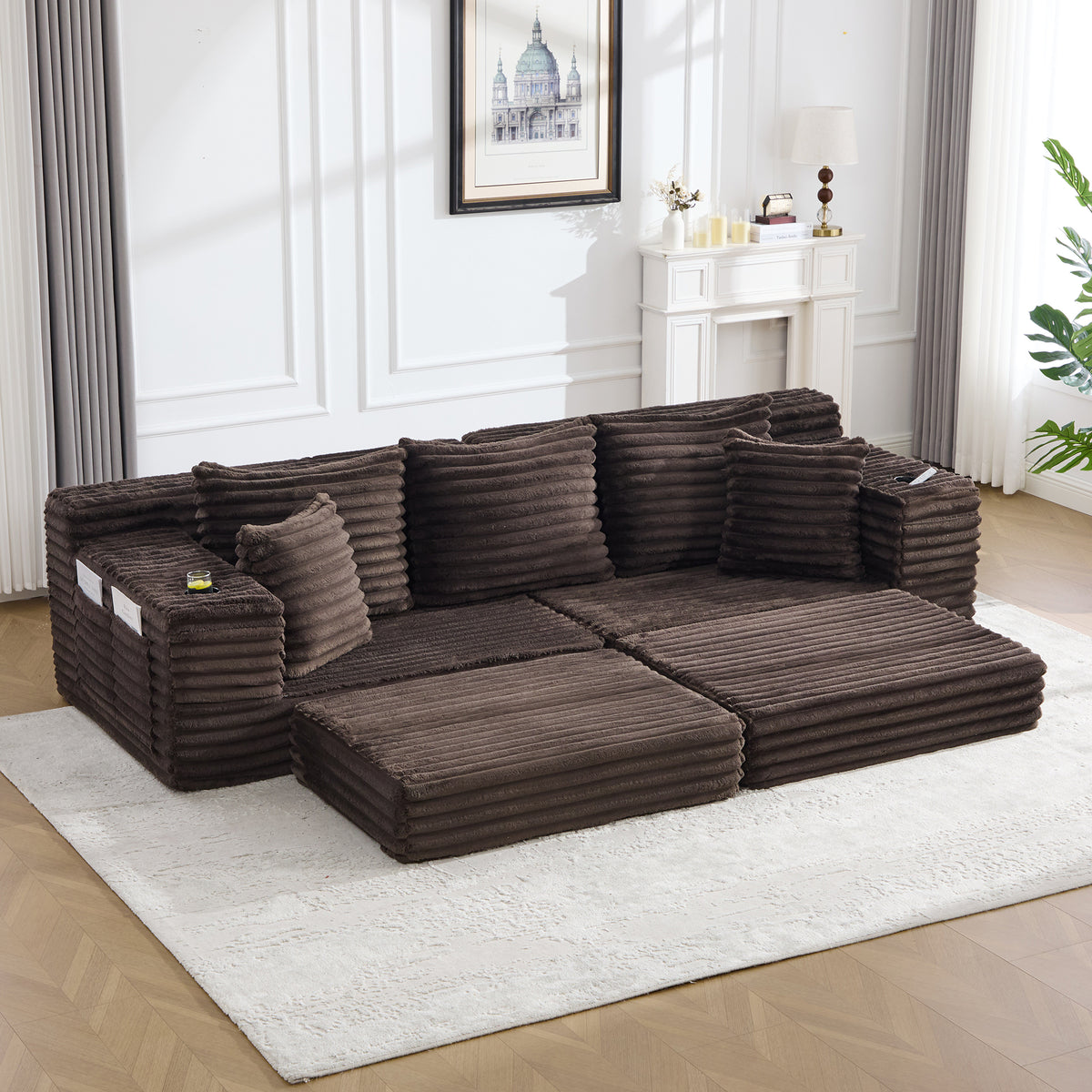 Coffee Corduroy Sofa Bed — product view