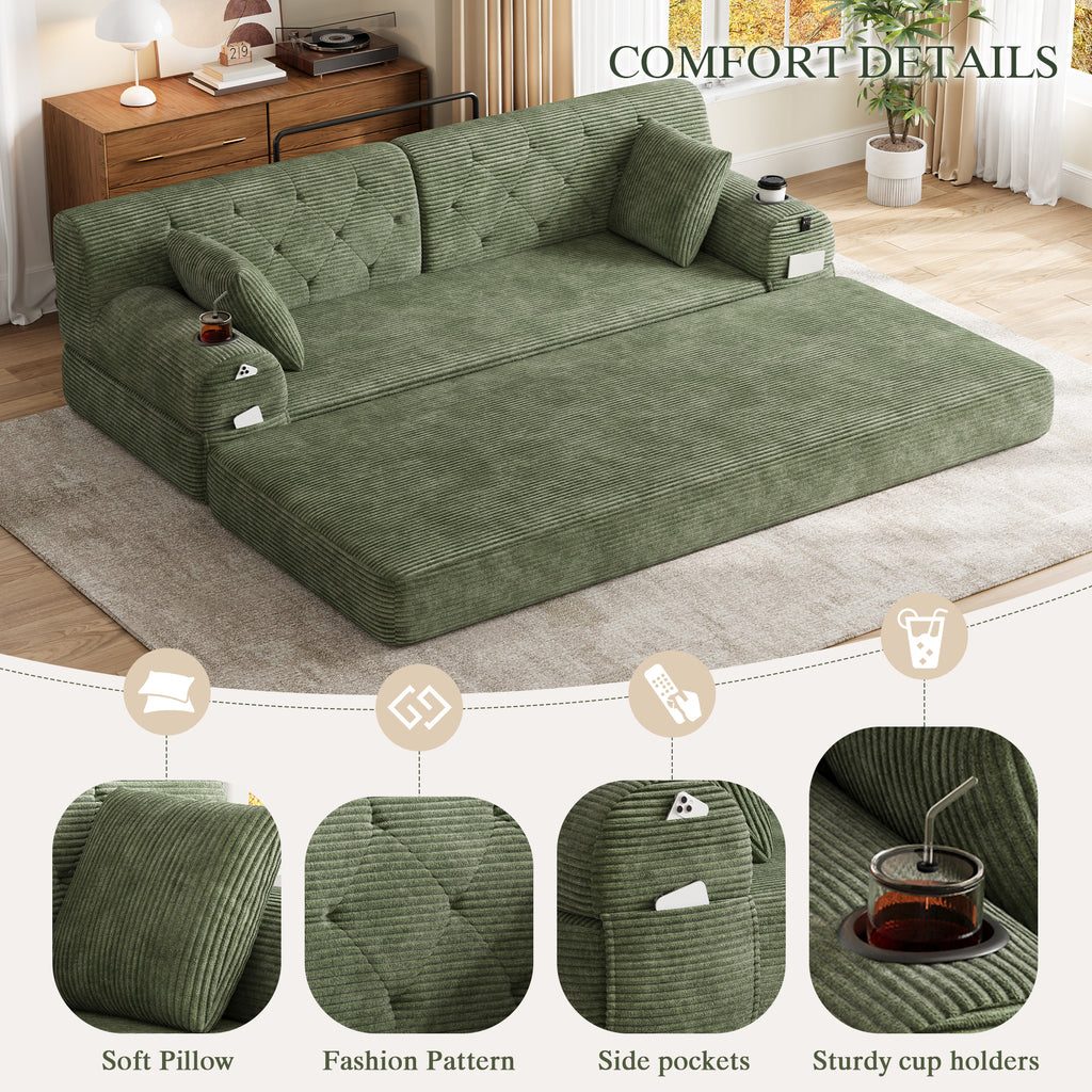 Green Corduroy 3-Seater Sofa Bed — detail 4