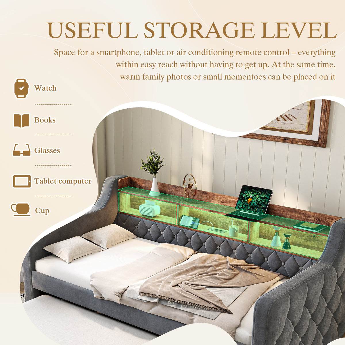 Dark Grey Velvet Sofa Bed — detail 10