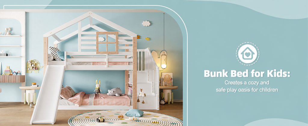 White Wooden Bunk Bed with Slide and Storage Stairs — detail 17